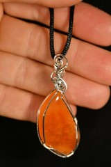 CARNELIAN Pendant 5.8cm 11g +Cord *SILVER* Handmade Wire Wrapped Healing Crystal