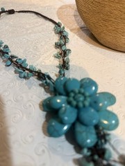 Handmade Turquoise Stone Flower Statement Necklace Boho Choker Cascade Fringe