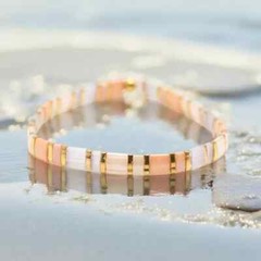 Dainty Pink Tila Flat Beaded Elegant Handwoven Silk Adjustable Stacking Bracelet