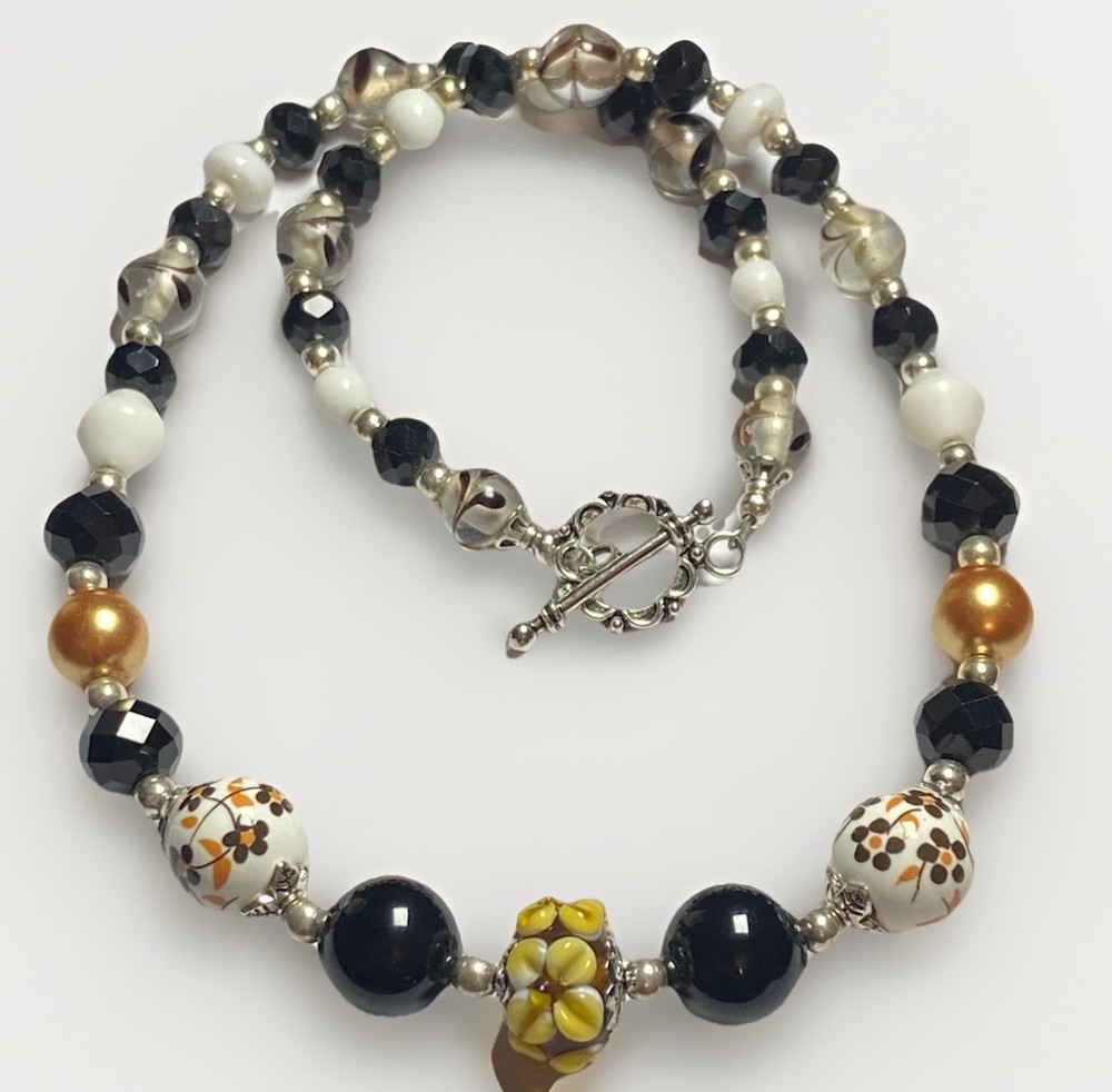 Artisan Handcrafted Art Deco Lampwork Glass Jewelry Amber fromChaos Necklace #9