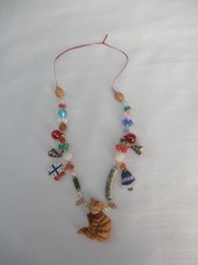 Christmas Folk Art Necklace with Cat ~ Handmade