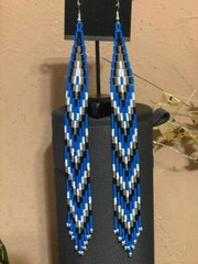 Blue Black Grey White Fringe Earrings