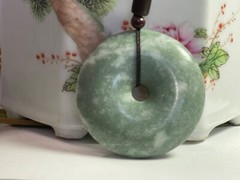 Large Fat Green Cloud Jade Donut Pendant 55x10mm Unisex Cloth Cord Good Luck