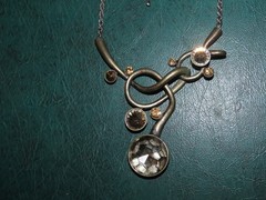 ARTISAN PEWTER CUT GLASS CRYSTALS LARGE PENDANT NECKLACE 16.5″-19.5″ ADJ VINTAGE