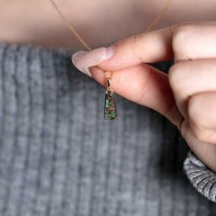 Trapezoid Australian Boulder Opal Necklace 14k Yellow Gold
