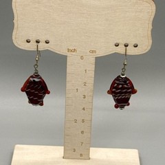 Artisan Handcrafted Red Glass Goldfish Fish Dangle Earrings Cottagecore Whimsy