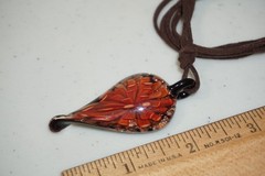 Art Glass Pendant Black Glass Dichroic Copper Orange 3D Flower