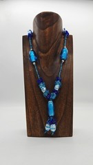 Turquoise Blue Lampwork Glass & Acrylic Beads Y-Drop Necklace Silver tone