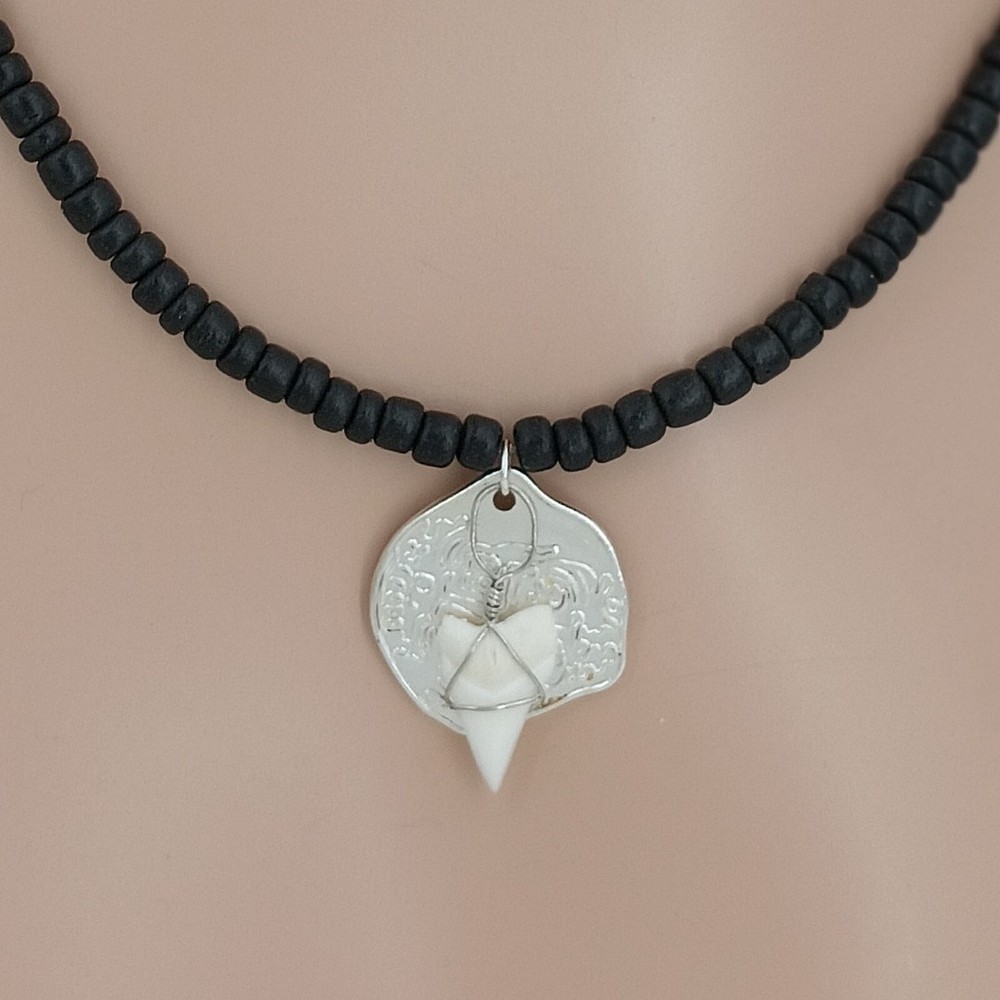 Pirate Spanish Coin Shark Tooth Necklace Coconut Beads 14, 15, 18, 21, 24 Inch