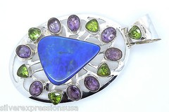 Huge Genuine Natural Australian Fire Opal & Gemstone 925 Sterling Silver Pendant