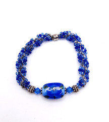 Cobalt Blue Glass Bead Bracelet Lampwork Artisan Magnetic Clasp Boho 7in