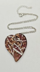 Murano Art Glass Necklace Heart Foil Pendant Necklace Silver tone Chain 19 in #1
