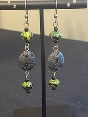 ⬇️Lava Rock and Black/green bead dangle Earrings