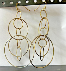 Silver and Gold Tone Multi Ring Varying Size Dangle Hoop Earrings