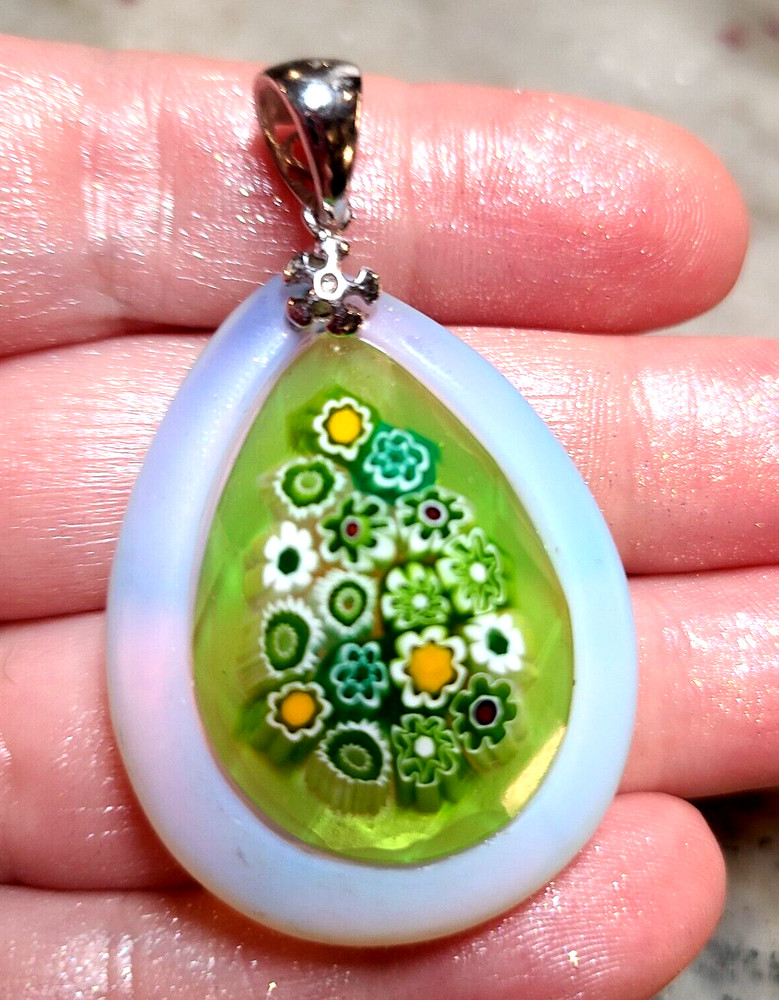 ALAN K MURANO PENDANT GREEN MILLEFIORI FACETED GLASS RARE SOLD OUT