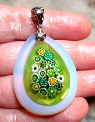 ALAN K MURANO PENDANT GREEN MILLEFIORI FACETED GLASS RARE SOLD OUT