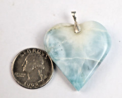 Impressive Natural Light Blue Larimar .925 Sterling Silver Heart Pendant 46mm