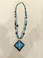 Susie S. Artisan Dolphin Ceramic Tile Pendant Necklace Beaded Coastal Ocean Art