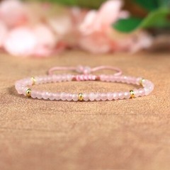 Faceted Rose Quartz Healing Pink Crystal Dainty Handmade Adjustable Bracelet