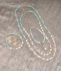 Freshwater Pearls w/gold Findings, & Turquoise Necklace w/bracelets & Earrings