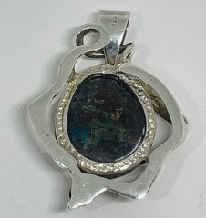 Oval Rainbow Green Natural Chrysocolla Peridot Artisan Pendant .950 Silver OOAK