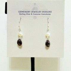 Sterling Silver Wire-Wrapped GARNET & PEARL Gemstone Earrings…Handmade USA