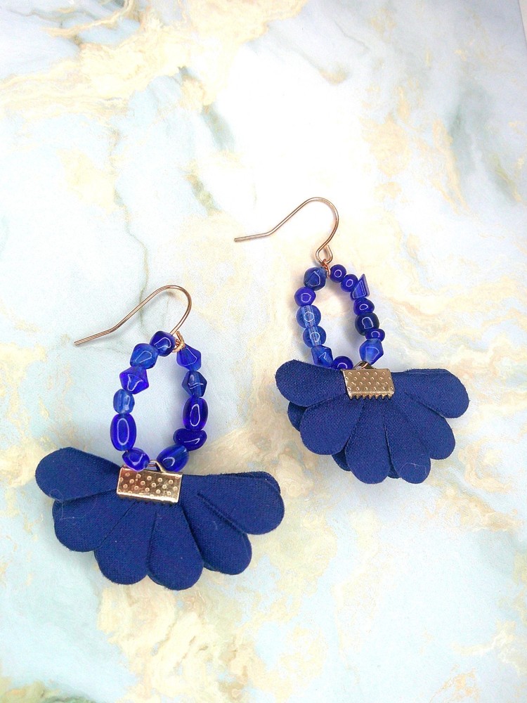 Blue Felt Fabric Earrings Dangle Costume Jewelry Unique Colorful
