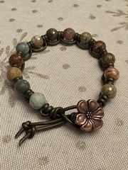 Rustic Gemstone And Leather Hand knotted Bracelet, 6.75”