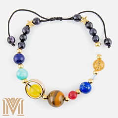 Solar System Bracelet – Gemstone Planets, Adjustable Galaxy Jewelry, Fits 5″-9″