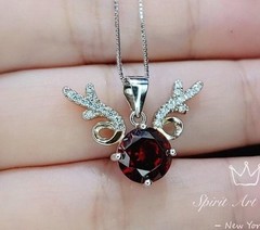 Deer Antler Garnet Necklace – Sterling Silver 8mm Round Cut 2 Ct Garnet Pendant