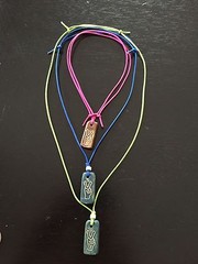 MudLove Necklace, Inspirational, Hand Made Clay Pendant, Multi Color Bands