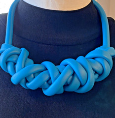 Silicone Designer Statement Necklace Large Teal Braided Knot Collar 18» to 20»