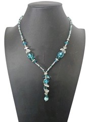 Antica Murrina Murano Necklace Italy Blue Clear Glass Beaded Tassel