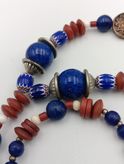 Vintage Ethiopian Coptic Cross Lapis Lazuli Venetian Bead Necklace 30″