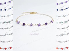 Dainty 3mm Natural Gemstone Bracelet 18K Gold Silver Steel Birthstone Gift Idea