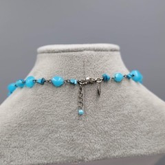 Signed Express Blue Art Glass Bead Y Drop Necklace 18″ adj