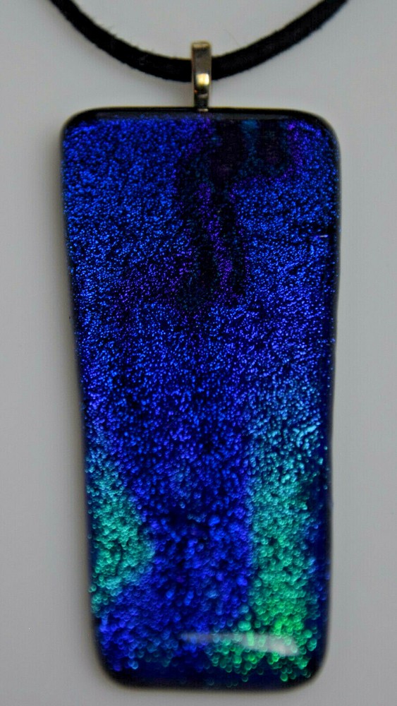 Made In USA Fused Dichroic Glass Pendant with 18″ Soft Leather Necklace P37