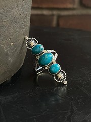 Kingman Turquoise Triple Stone Ring Size 6.75 | 925 Sterling Silver G588