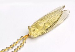 Natural Topaz Handcarved Gold Cicada Necklace Pendant for Women’s Birthday Gift