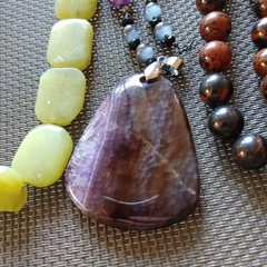 Lot of 8 Stone Bead Necklaces Various Shapes Sizes Colors Amethyst Garnet Quartz