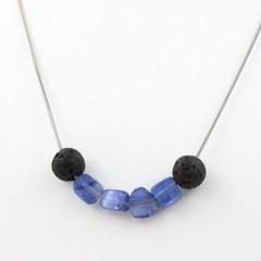 Cyanite Blue Bead Necklace From Brazil + Lava 8 Mm. Steel Chain Women’s Necklace