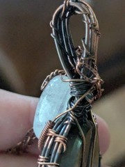 Oval Labradorite & Moonstone Crystal Copper Wire Pendant With Copper Chain