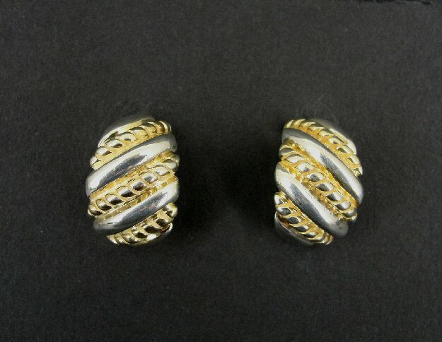 Earrings Hoops Half Gold Vermeil Accents over Sterling Silver Italy Pierced