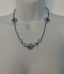 Periwinkle Blue and Brown Necklace , Agate & Shell With Copper Plated Tube Beads