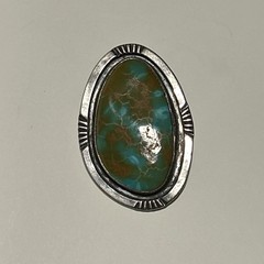 Vintage Handmade Royston Turquoise Navajo Silver Pendant Brooch Unmarked 1.5x2in