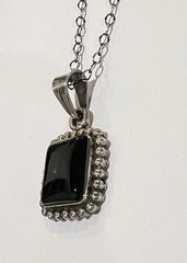 Handmade Vintage Square Black Onyx Sterling Pendant Boho 18” Oval Cable Chain