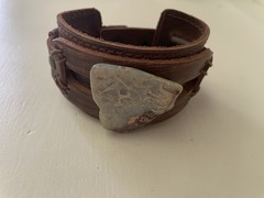Hand-Made Genuine Brown Leather Wide Cuff Bracelet Aqua Terra Slab Boho Western