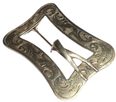 LARGE VINTAGE SIGNED STERLING SILVER ENGRAVED DESIGN BUCKLE BROOCH PIN 22 GRAMS