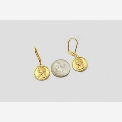 Solid Christ Face 15mm Medal Earrings Lever Back Authentic 1/20 -14K Gold Filled