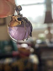 Artisan Signed Amethyst And Sterling Silver 925 Dolphins Seahorse Lapis Pendant